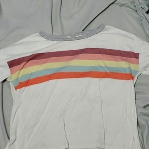 White cropp top with rainbow strips